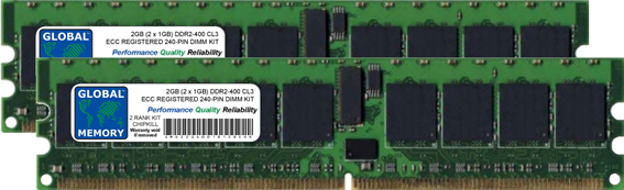 2GB (2 x 1GB) DDR2 400MHz PC2-3200 240-PIN ECC REGISTERED DIMM (RDIMM) MEMORY RAM KIT FOR SUN SERVERS/WORKSTATIONS (2 RANK KIT CHIPKILL)